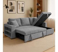 Concepto de fábrica | Sofá esquinero reversible de 4 plazas Glasgow | Convertible con maletero + estantes | pana ultra suave | gris elegante | gran comodidad | cama supletoria de 196 x 113 cm | Diseño