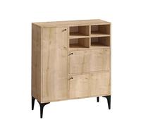 CONCEPTO FÁBRICA | Aparador alto EWA 3 puertas y 4 nichos | Roble zafiro y patas metal negro | 100x125x35 cm | Almacenamiento moderno para sala de estar, comedor o entrada | Diseño contemporáneo y