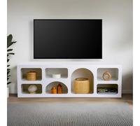 CONCEPTO FÁBRICA | Aparador bajo 7 nichos Diseño orgánico FERLIS blanco 160 x 50 cm | Mueble escultórico moderno para salón, entrada o sala de estar | Almacenamiento abierto elegante | Estilo