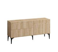 CONCEPTO FÁBRICA | Aparador bajo NILO efecto roble y patas negras 150 cm | Mueble de almacenamiento de diseño limpio | Estilo moderno e intemporal | 3 Armarios cerrados | Salón, Comedor o Entrada