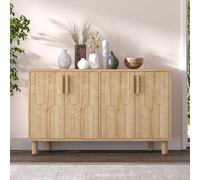 CONCEPTO FÁBRICA | Aparador Vinci 4 puertas madera roble zafiro diseño gráfico 120 x 73,6 cm | Mueble de almacenamiento compacto | Grabados decorativos elegantes | Ideal para salón, entrada o comedor
