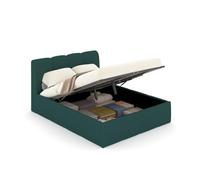 CONCEPTO FÁBRICA | Cama Baúl Baltimore 160 x 200 cm Verde | Diseño moderno en la nube Todo Redondeante | Terciopelo suave y elegante | Somier de láminas incluido | Gran almacenamiento integrado | 2