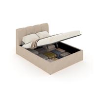 CONCEPTO FÁBRICA | Cama baúl de 2 plazas Baltimore 140 x 190 cm | Diseño orgánico nube | terciopelo beige suave | Somier de madera incluido | Gran baúl de almacenamiento | Estilo moderno elegante