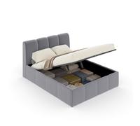 CONCEPTO FÁBRICA | Cama baúl de 2 plazas Baltimore de 160 x 200 cm | Diseño contemporáneo en la nube | Terciopelo gris elegante | Somier de madera incluido | Gran baúl de almacenamiento | Estilo