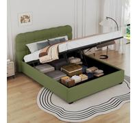 CONCEPTO FÁBRICA | Cama Baúl Nube Dallas 140 x 190 cm | Diseño Bubble | Cabecero redondeado Oversize | Terciopelo verde | Baúl de almacenamiento | Somier de láminas incluido | Look Orgánico