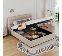 CONCEPTO FÁBRICA | Cama Baúl Nube Dallas 140 x 190 cm | Diseño Bubble | Cabecero redondeado Oversize | Terciopelo Beige | Baúl de almacenamiento | Somier de láminas incluido | Aspecto orgánico y