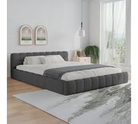 CONCEPTO FÁBRICA | Cama Kansas 160x200 cm | Diseño de nube Bubble Terciopelo Gris | Cabecero Oversize Capitoneado | Somier de láminas de madera incluido | Look moderno & Zen | Confort envolvente |