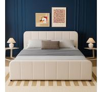 CONCEPTO FÁBRICA | Cama maletero de 160 x 200 cm de terciopelo beige | Diseño Tampa | Cabecero tapizado de diseño vertical | Somier incluido | Gran baúl de almacenamiento | Estructura robusta y