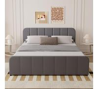 CONCEPTO FÁBRICA | Cama maletero de 160 x 200 cm de terciopelo gris | Diseño Tampa | Cabecero de cama acolchado de diseño vertical | Somier incluido | Gran baúl de almacenamiento | Estructura robusta