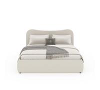 CONCEPTO FÁBRICA | Cama maletero de 160 x 200 cm Plano Beige | Pana Chic y Tendencia | Diseño orgánico de líneas suaves | Somier de láminas incluido | Caja de almacenamiento espaciosa | 2 plazas