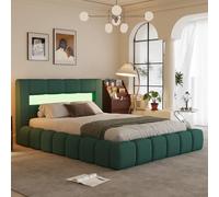 CONCEPTO FÁBRICA | Cama maletero de 180 x 200 cm, diseño nube Omaha con LED | Terciopelo verde | Cabecero galbado con 16 colores y mando a distancia | Somier incluido | Gran baúl de almacenamiento |