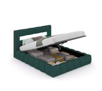 CONCEPTO FÁBRICA | Cama maletero de 2 plazas Omaha 140 x 190 cm | Diseño de nube con LED integrado | Revestimiento de terciopelo verde | Somier de láminas incluido | Gran baúl de almacenamiento |