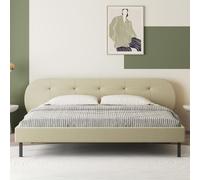 CONCEPTO FÁBRICA | Cama tapizada de 140 x 190 cm Beige Tulsa | Cabecero de cama baja con fundas integradas | Somier de láminas incluido | Tejido poliéster | Estructura Polywood | Diseño elegante y