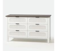 CONCEPTO FÁBRICA | Cómoda 6 cajones blanco y madera oscura | Fachadas Ranuradas Diseño | Pies delgados negros 12 cm | Cajones con asas de metal negro | 120x75x40 cm | Estilo contemporáneo y