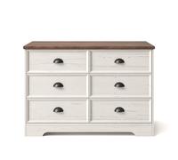 CONCEPTO FÁBRICA | Cómoda VALLA 6 cajones blanco patinado y bandeja de madera oscura | Esprit Casa de Campo | Asas de cáscara de metal antracita | 120x75x40 cm | Estilo auténtico y almacenamiento