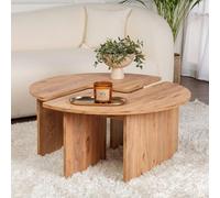 CONCEPTO FÁBRICA | Dúo Mesas Redondas Modulares 90 cm AZUS | Pino Atlántico Natural | Diseño Emboîtable o Separable | Madera Melaminada resistente | Ideal para salón escandinavo y bohemio