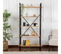 CONCEPTO FÁBRICA | Estantería de 180 x 90 cm Madera y Metal Negro Elysian | 5 niveles de almacenamiento | Diseño moderno industrial Chic | Roble claro Melaminado | Ideal para salón, oficina o sala de