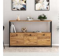 CONCEPTO FÁBRICA | FERO - Aparador industrial de 3 puertas | Madera y metal negro | 120 x 30 x 75 cm | Gran espacio de almacenamiento con estante | Diseño moderno y funcional | Montaje fácil