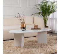 CONCEPTO FÁBRICA | Mesa baja ovalada de 119 x 60 cm, color blanco brillante AZOS | Diseño limpio y elegante | Madera melamina resistente | Estabilidad y ligereza, ideal para salón contemporáneo o