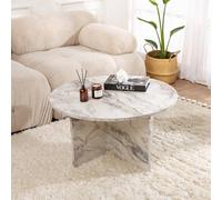 CONCEPTO FÁBRICA | Mesa baja redonda de 80 cm con acabado de mármol Freesia VINU | Diseño elegante y limpio, MDF resistente y ligero | Pies completos estables | Ideal para salón contemporáneo o