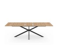 CONCEPTO FÁBRICA | Mesa extensible BRIA estilo industrial | Bandeja con acabado de madera elegante | Hasta 10 personas | 90-235 cm | Base de metal negro | Cómodo, robusto y moderno