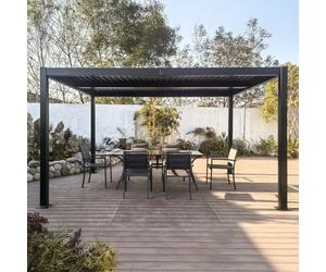 CONCEPTO FÁBRICA | Pérgola Bioclimática Aluminio 4x3 m Naxos Gris Antracita | Cuchillas Orientables de Aluminio | 12m² | Resistente y Diseño | Techo Ajustable por Manivela | Ideal Terraza Jardín