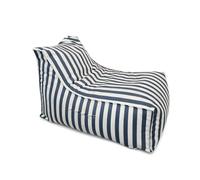 CONCEPTO FÁBRICA | Puf exterior a rayas azul Positano | Estilo mediterráneo Chic | Tejido resistente al sol y al agua | Relleno de bolas recicladas | Comodidad flexible 100x65x65 cm | Ideal para