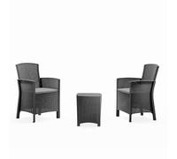 CONCEPTO FÁBRICA | Salón de jardín de 2 plazas Adana de polipropileno gris antracita | Gran salón exterior acogedor | Muebles de jardín terraza piscina | 60 cm | Resistencia Sol & Intemperies