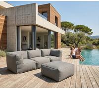CONCEPTO FÁBRICA | Salón de jardín modular de 3/4 plazas PRAIANO gris | Pufs de esquina y asientos flexibles | Tejido repelente resistente a las inclemencias del tiempo | Espuma Confort | 85x85x65cm |