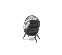 CONCEPTO FÁBRICA | Sillón de huevo sobre patas beige de resina negro con aspecto de ratán | Diseño Jane | Estructura de acero | Cojín repelente al agua | Hamaca columpio en pie terraza jardín balcón |