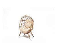 CONCEPTO FÁBRICA | Sillón de huevo sobre patas beige de resina negro con aspecto de ratán | Diseño Jane | Estructura de acero | Cojín repelente al agua | Hamaca columpio en pie terraza jardín balcón |