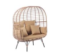 Concepto Fábrica | Sillón Huevo 2 Plazas Resina Efecto Ratán | Diseño Jane | Estructura Acero | Cojín Grande Tejido | Hamaca Columpio en Pie para Terraza Jardín Balcón