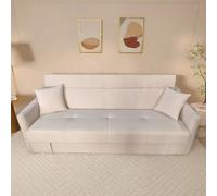 CONCEPTO FÁBRICA | Sofá Convertible de 3 plazas con baúl de almacenamiento de tela de lino | Diseño ADARE Beige | Sofá cama supletoria espacioso | Moderno, elegante y funcional | Ahorro de espacio