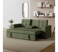 CONCEPTO FÁBRICA | Sofá Convertible de 3 plazas de pana | NOHO verde | Modular muy práctico | Diseño contemporáneo | Cama de 2 plazas: Cama de 160 x 160 cm | Estructura de madera maciza y Plywood