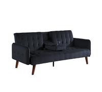 CONCEPTO FÁBRICA | Sofá convertible de 3 plazas negro | Diseño moderno de lino | Tableta central integrada | Cama 181 x 97 cm | Base de madera de caucho | Compacto, elegante y funcional