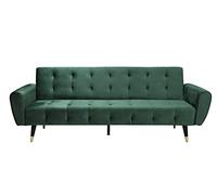 CONCEPTO FÁBRICA | Sofá Convertible de Terciopelo de 3 plazas | Ontario Verde | Sofá recto de diseño moderno y moderno | Posición Lounge Relax | Cama supletoria | Cómodo | Ancho: 219 cm