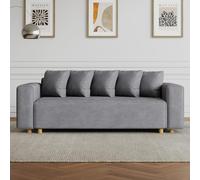 CONCEPTO FÁBRICA | Sofá convertible Kolding de 3 plazas gris | pana de moda | 5 cojines desmontables incluidos | Cama 213 x 127 cm | Asiento firme y cómodo | Estructura de madera maciza