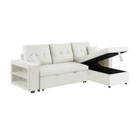 CONCEPTO FÁBRICA | Sofá esquinero Convertible de 4 plazas con almacenamiento integrado | Glasgow Beige | Cómodo y Modulable | Muy práctico | Diseño contemporáneo | Cama de 2 plazas: Cama de 196 x 113