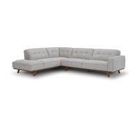 CONCEPTO FÁBRICA | Sofá esquinero grande de 5/6 plazas York gris con meidiana izquierda | Diseño elegante, patas de madera natural | Asiento cómodo de alta densidad | Estilo moderno, atemporal, 233 x