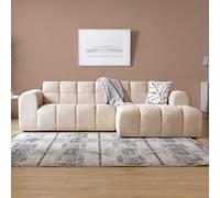 CONCEPTO FÁBRICA | Sofá esquinero Nube 3 plazas Salford Beige | Terciopelo suave y elegante | Meridiana recta fija | Asiento firme y profundo | Estilo contemporáneo | Estructura de madera maciza