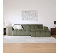 CONCEPTO FÁBRICA | Sofá esquinero Nube 3 plazas Salford Verde | Terciopelo suave y elegante | Meridiana recta fija | Asiento firme y profundo | Estilo contemporáneo | Estructura de madera maciza