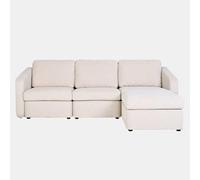 CONCEPTO FÁBRICA | Sofá KONEKT 3 plazas Beige | Ángulo reversible con puf modular | Tejido FlexiWave Lavable | Espuma de Alta Resiliencia | Estructura de madera maciza | Diseño contemporáneo