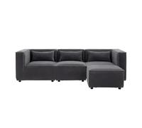 CONCEPTO FÁBRICA | Sofá Modular de 3 plazas gris | con puf desmontable | Tejido buclette suave, forma ángulo o recto, asiento medio-granja | Estructura madera eucalipto | 248 cm de longitud