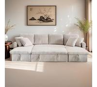 CONCEPTO FÁBRICA | Sofá Panorámico Convertible MAHÉ 4 plazas | Pana Beige | Con Cofres de Almacenamiento | Espacioso Cama 267x110 cm | Diseño Moderno y Práctico | Comodidad y Robustez