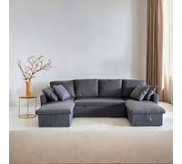 CONCEPTO FÁBRICA | Sofá Panorámico Convertible MAHÉ 4 plazas | Tejido gris | Cofres de almacenamiento | Espacio para dormir 267x110 cm | Diseño moderno y práctico