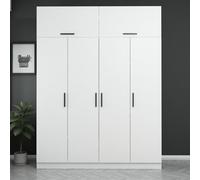 CONCEPTO FÁBRICA | Vestidor FOCH 180 x 235 cm blanco | 15 espacios de almacenamiento | 1 armario, 8 estantes, 2 cajones + compartimentos superiores | Estilo contemporáneo y funcional | Melamina