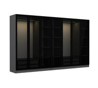 CONCEPTO FÁBRICA | Vestidor Montmartre 315 x 210 cm Antracita | 21 espacios de almacenamiento | 2 armarios, 12 estanterías, 4 cajones | Puertas de cristal tintado negro | Diseño contemporáneo |