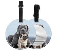 Conceptos de amistad entre perros Cane Corso y Pug,Etiquetas de equipaje de cuero sintético con nombre, etiquetas de viaje duraderas, 2 unidades