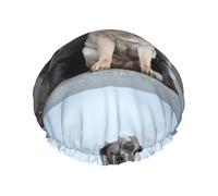 Conceptos de amistad entre perros Cane Corso y Pug,Gorro de ducha, gorro de noche, gorro de baño elástico impermeable de doble capa, reutilizable para el cabello.