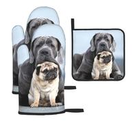 Conceptos de Amistad Entre Perros Cane Corso y Pug, Guantes de Cocina Resistentes al Calor, Manoplas y agarraderas (Juego de 3 Piezas)
